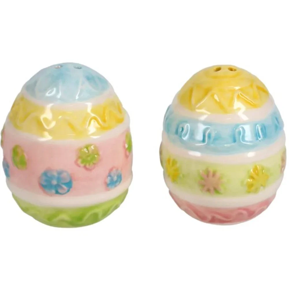 Easter Egg Themed Ceramic Salt and‎ Pepper Shakers | NWT